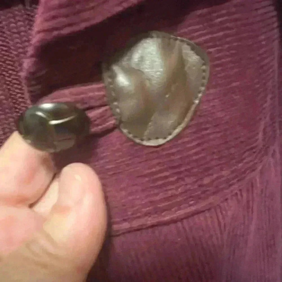 Vintage 90s Denim & Co Purple Collared Corduroy Knit Toggle Coat Medium - Picture 4 of 7